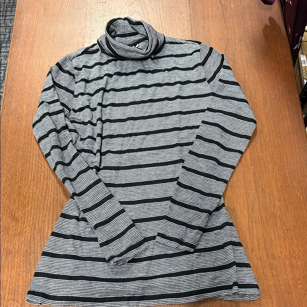 Striped Black and Gray Turtleneck Top